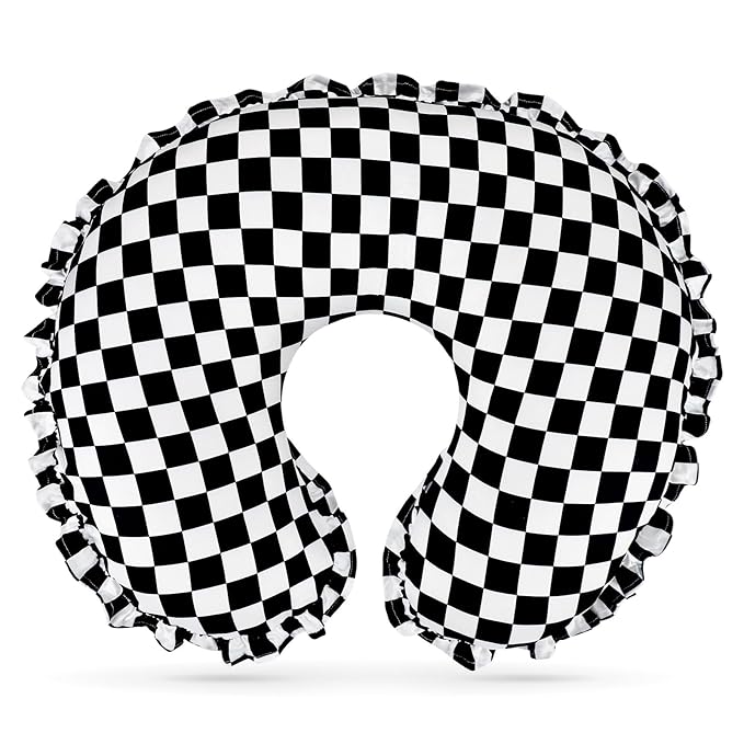DILIMI Nursing Pillow Cover, Removable Ruffled Pillowcase for Breastfeeding Pillows, Ultra Soft Comfortable Slipcover for Baby Girl and Boy, Black Gingham