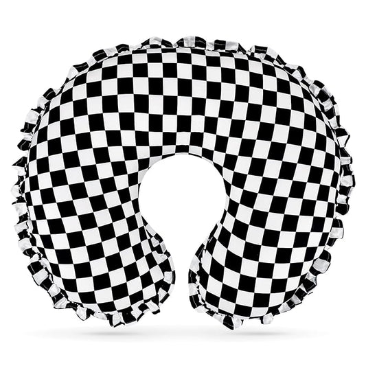 DILIMI Nursing Pillow Cover, Removable Ruffled Pillowcase for Breastfeeding Pillows, Ultra Soft Comfortable Slipcover for Baby Girl and Boy, Black Gingham