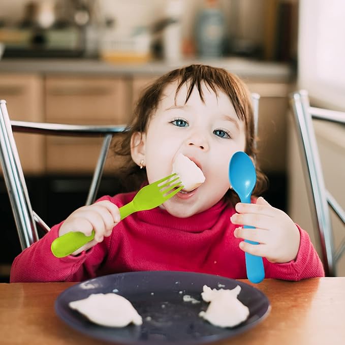 Plaskidy Plastic Toddler Spoons - Set of 16 Kids Spoons BPA Free/Dishwasher Safe