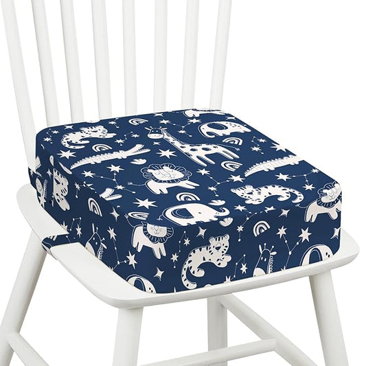 Toddler Booster Seat for Dining Table Kitchen Chair, Kids Booster Seat with Non-Slip Bottom and Adjustable Straps, 4" Detachable Washable Portable Travel Increasing Cushion (Woodland Animals)