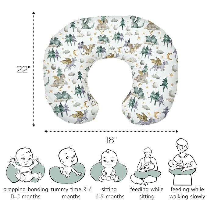 HawSkgFub Watercolor Cute Dragon Fairy Tale Nursing Pillow Cover for Baby Boys, Cloud Moon Star Dragons Egg Breastfeeding Pillow Slipcover, Nursing Pillowcase for Newborn Infant, Cover Only