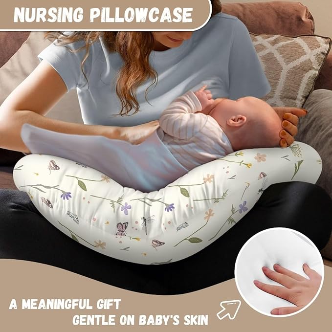 Butterfly and Floral Pattern Breastfeeding Pillow Cover Baby Breastfeeding Slipcover Infant Newborn Nursery Bottle Pillowcase Baby Essentials