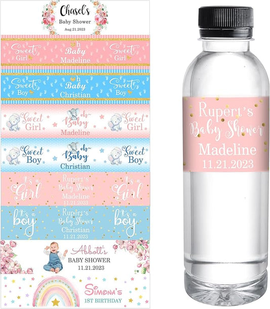 Personalized Water Bottle Labels for Baby Shower Custom Baby Shower Labels with Name for Water Bottle Stickers Waterproof Printable Photo Bottle Labels Gifts 50 Pcs