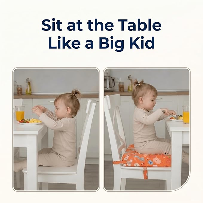 Toddler Booster Seat for Dining Table,Portable Kids Booster Seat - Adjustable, Non-Slip, Lightweight & Easy to Clean(Orange)