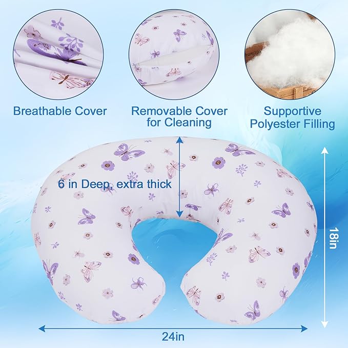 Plushii Nursing Pillow for Breastfeeding, Soft and Supportive Breastfeeding Pillow for Mom and Baby, Cute Feeding Pillow with Removable Cover for 0–12 Months, Butterfly Dreams