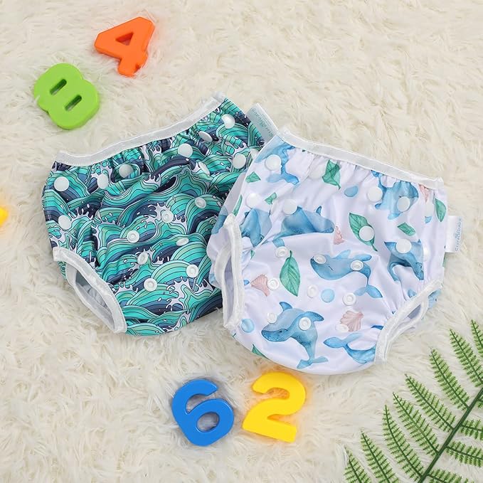 storeofbaby Reusable Swim Diapers Covers Waterproof Swimming Pants for 8-36lbs Unisex Baby Pack of 2