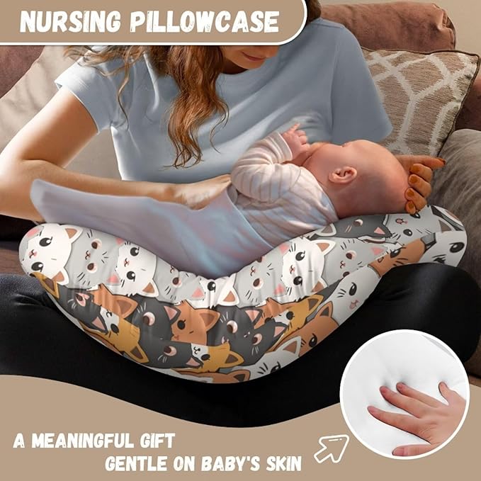 Cute Cat Nursing Pillow Cover for Baby Girls U Shaped Nursing Pillow Case Soft Nursing Covers for Breastfeeding Pillows Fits On Standard Infant Nursing Pillows Grey