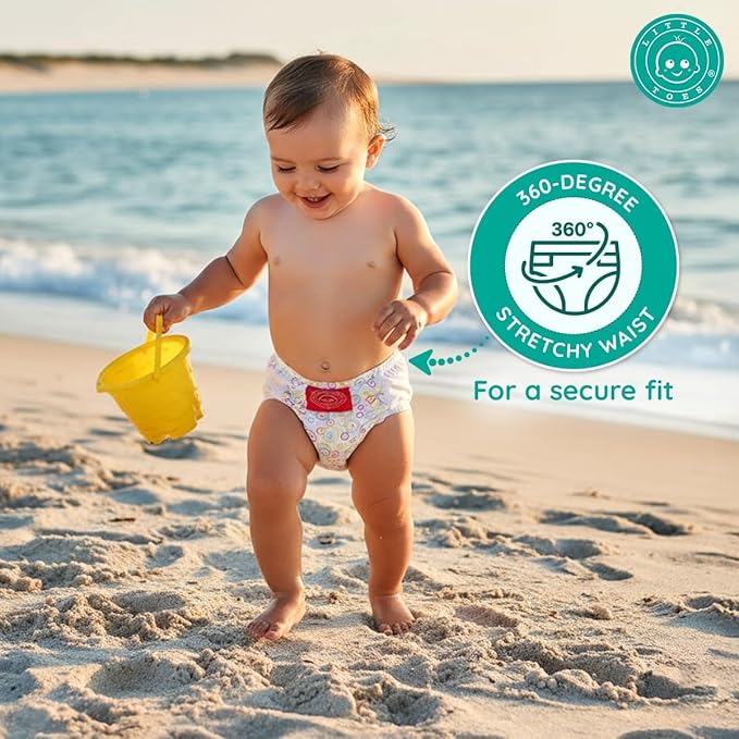 Little Toes Premium Natural Disposable Swim Diapers, Size 5 Large (26+ lbs) (24 Count) | Baby Disposable Swim Diapers | Hypoallergenic, Chlorine & Fragrance-Free | Gentle on Sensitive Skin