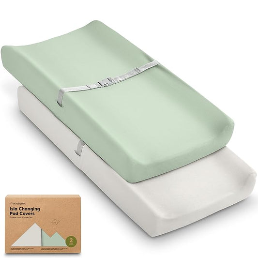 2-Pack Baby Changing Pad Cover for Girl, Boy - 34x18 Soft Viscose Derived from Bamboo Baby Diaper Changing Table Pad Cover Sheets, Neutral, Snug Fit Nursery Diaper Change Sheets (Sage)