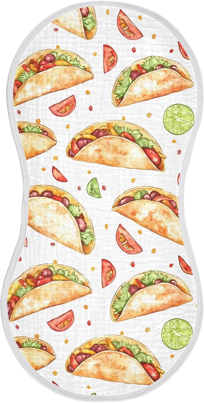 vvfelixl Muslin Burp Cloths Cartoon Spicy Mexican Tacos Baby Washcloths for Baby Girl Boys 2 Pack