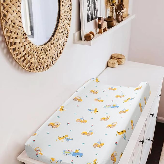 Owlowla Changing Pad Cover,Ultra Soft Cotton Changing Table Covers,Breathable&Durable Nursery Diaper Changing Pad Sheets for Baby Boys Girls(Baby Boy&Dino)