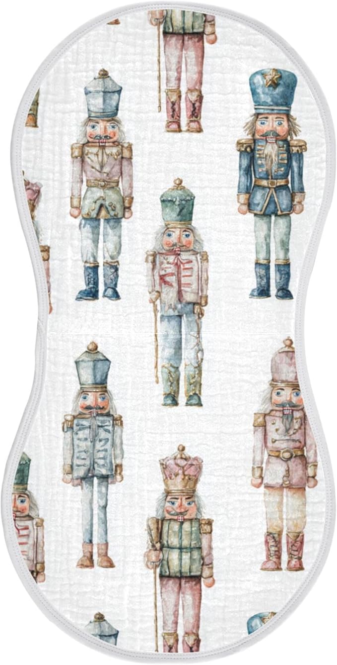 Retro Christmas Nutcracker Burp Cloths Baby Boys Girls Absorbent Soft Cotton Burping Cloths Rags, 1 Pack