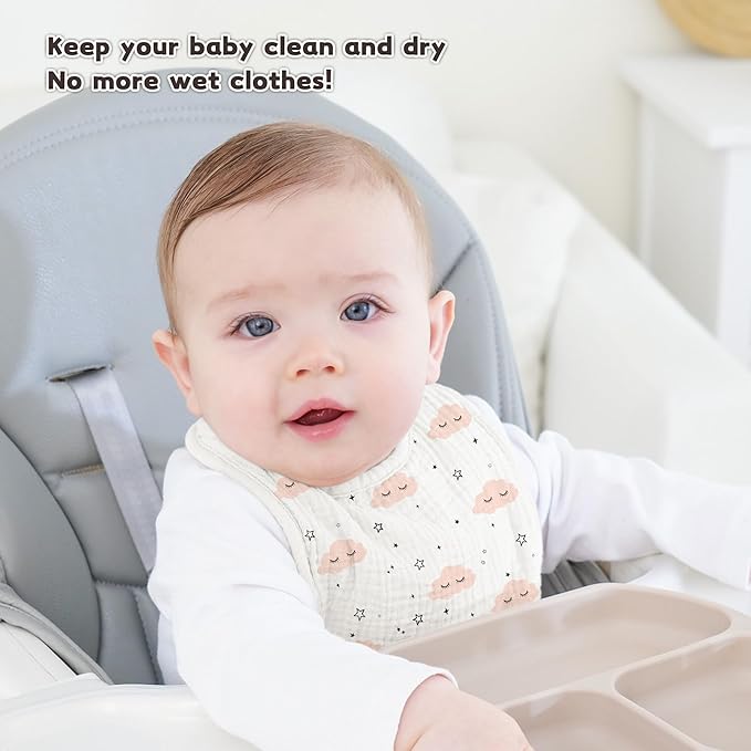 Susurration Muslin Baby Bibs 8 Pack Bandana Drool Bibs, Soft Square Adjustable Baby Drooling Bibs for Unisex Girls & Boys