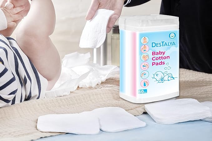 Destalya Baby Cotton Pads 360 Count (6x60) – 100% Cotton Maxi Squares for Diaper Change & Sensitive Skin, Soft, Lint-Free, Large Pads for Baby Care & Cosmetic Use (Maxi Pads 360)