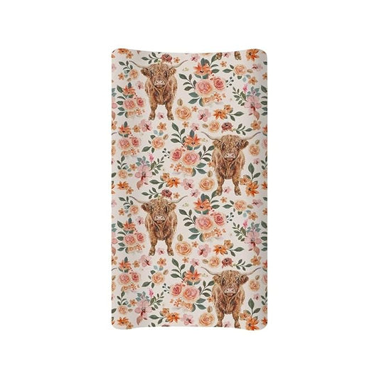 ZDCUSTOM Floral Yak Print Changing Pad Cover Changing Table Cover Soft Changing Pad Sheets Cradle Mattress Sheets Safe and Snug