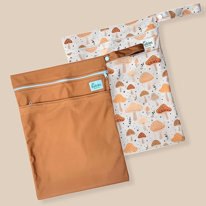 2-Pack Wet Bags – Waterproof Travel Bags for Cloth Diapers, Baby Essentials & Swimwear – Reusable Wet Dry Bag with Double Zipper & Handle for Diaper Bag & Beach Trips (Amber Cap)