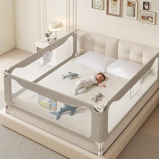 colorfarm King Size Toddler Bed Rail 3 Pack Bed Rails Guard with Safety Lock - Adjustable Bedrails Bed Fence for Infant Baby Toddlers Child (78.7x78.7x74.8)