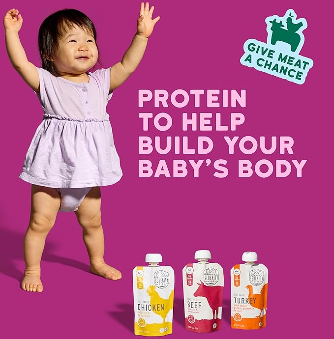 Serenity Kids Meat Lover Baby Food Pouch Bundle: Free Range Chicken & Turkey, Grass Fed Beef, Wild Caught Salmon, 26 Count, 5g Protein, Grain Free, No Added Sugar, 6+ Months, On-the-Go Snacks