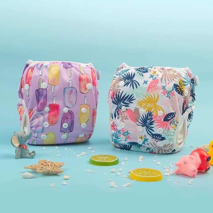 Babygoal Baby Girl Swim Diapers 3 Pack for 0-8 Months Infant, Reusable Adjustable Washable for Swim Class-Flower
