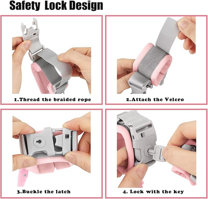 PandaEar Anti Lost Wrist Link, Toddler Harness Walking Leash Safety Child Wristband Leashes for Babies Kids -Pink
