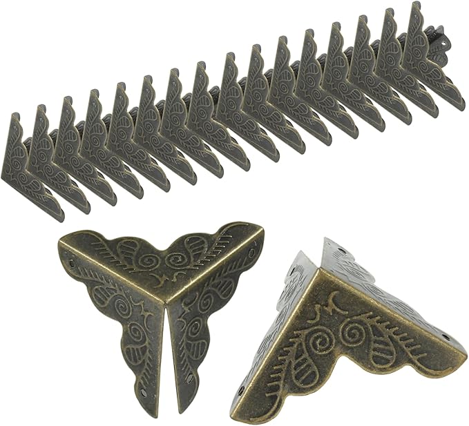 48 Pcs Antique Bronze Corner Protectors - 1"x1" Metal Decorative Edge Guards for Furniture, Box, Cabinet, Bookshelf, Vintage Corner Pads with Mounting Screws (25mm)