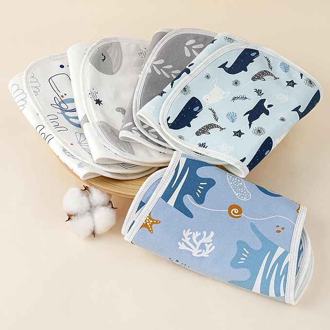 Yoofoss Baby Burp Cloths 100% Organic Cotton 5 Pack Burping Cloths for Babies Boys Girls Large 21''X10'' Extra Soft and Absorbent Ocean