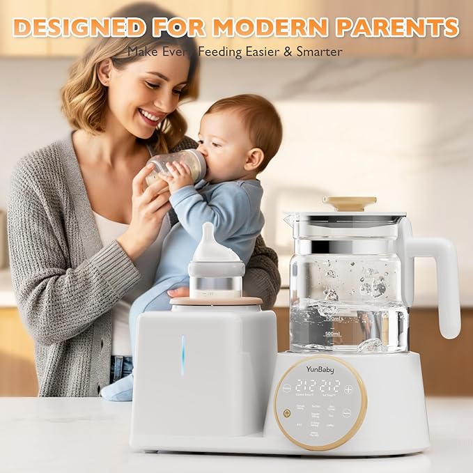 2-in-1 Baby Bottle Warmer & Formula Maker with Electric Kettle, Automatic Rotating Bottle Shaker, Fast Heating Water Warmer with Temperature Control for Formula, Breastmilk & Night Feeding