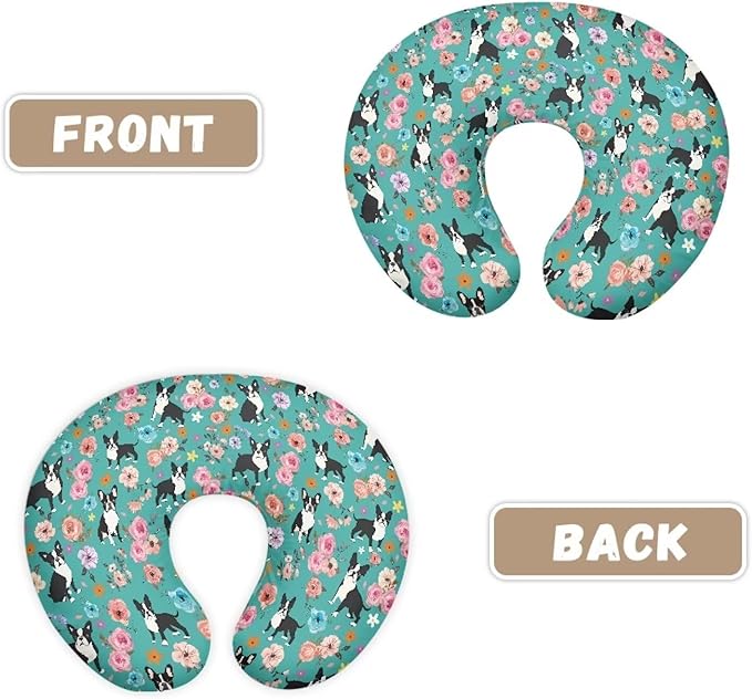 Floral Corgi Dog Nursing Pillow Cover for U-Shaped Feeding Pillow Cowhide Breastfeeding Pillow Slipcover Hidden Zipper Design Soft and Skin-Friendly
