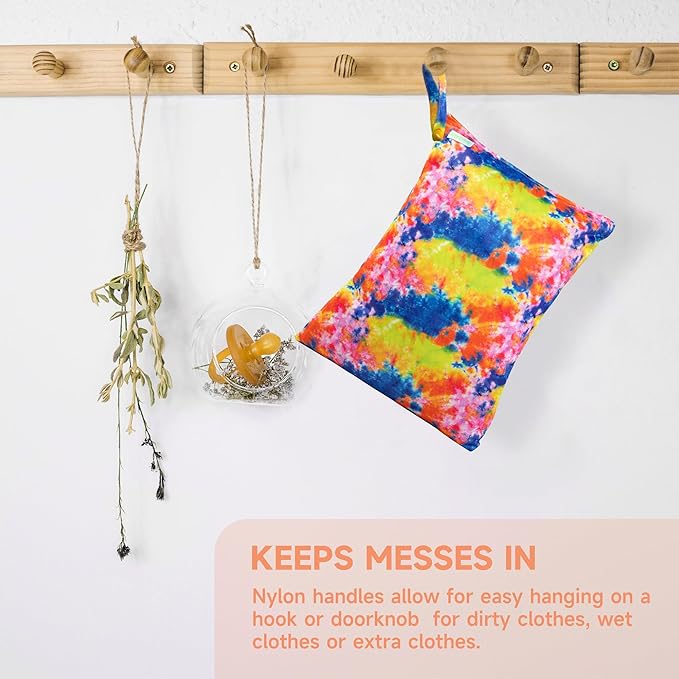 wegreeco Wet Dry Bag for Baby Swimsuit, Small Wet Dry Bag for Clothes Diaper and Breast Pump Parts, Large Baby bag for Travel,Gym Clothes,Beach,Pool,Extra Clothes (Tie-Dye)