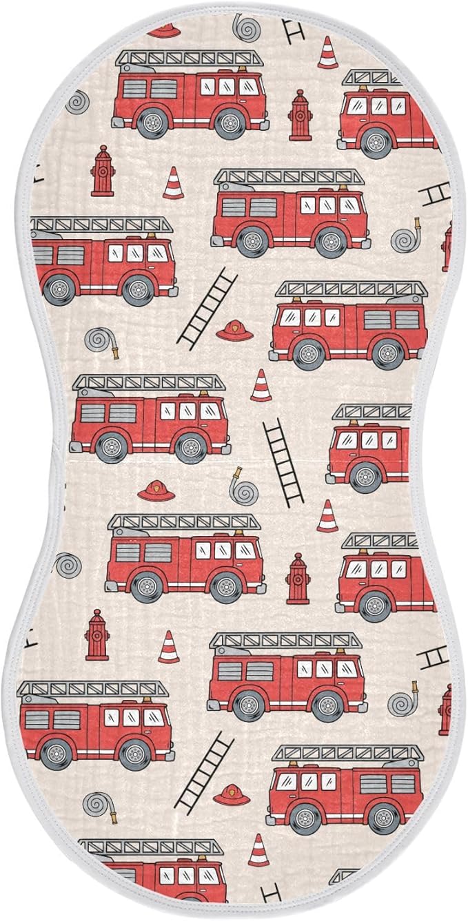 Fire Truck Muslin Burp Cloths for Baby Boys and Girls - 1-Pack Ultra Absorbent Muslin Washcloths, Newborn Towel, Milk Spit Up Rags, Burp Cloth Bib for Unisex, 22 x 11 Inch