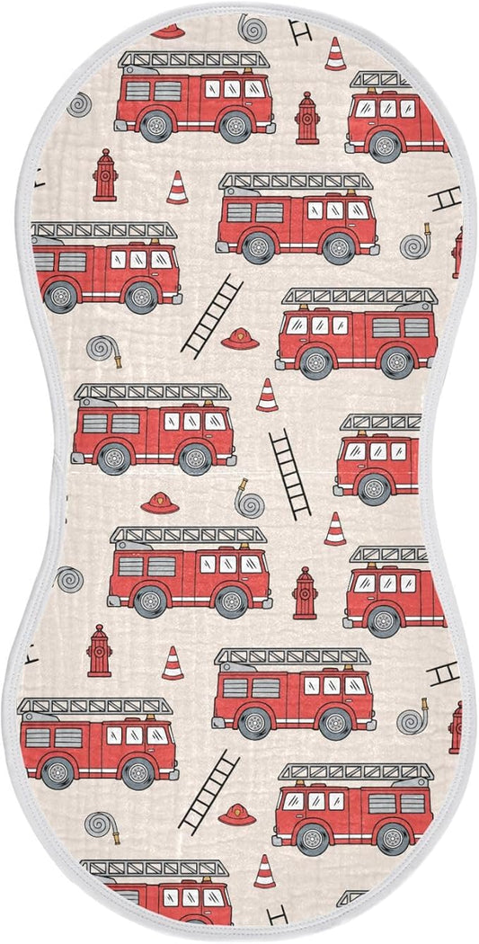Fire Truck Muslin Burp Cloths for Baby Boys and Girls - 1-Pack Ultra Absorbent Muslin Washcloths, Newborn Towel, Milk Spit Up Rags, Burp Cloth Bib for Unisex, 22 x 11 Inch
