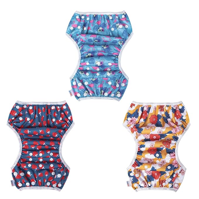 ALVABABY 3 Pack Swim Diapers, Baby/Toddler/Infant Snap Adjustable Reusable Swimming Diaper Baby Gift for Boy and Girl Small 3SWY40