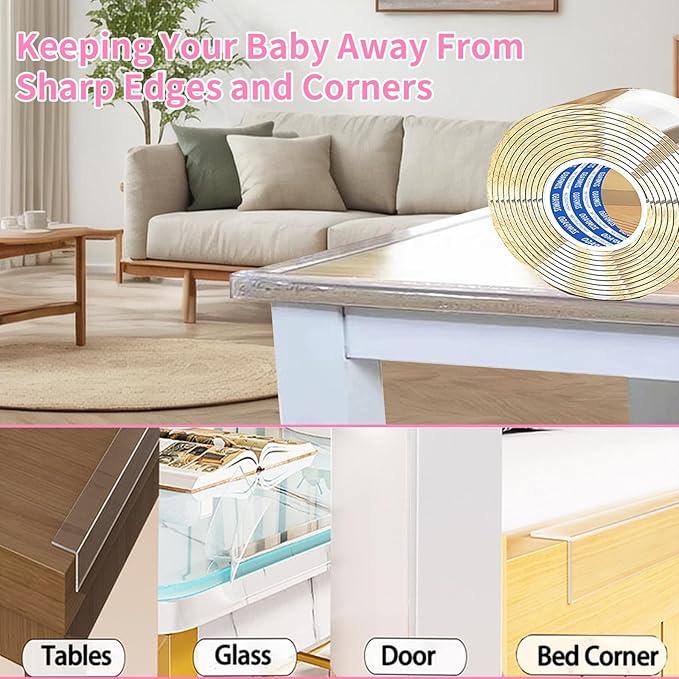 ZOMPAGO Clear Soft Corner Protectors for Baby Safety Furniture Strip 0.8in(W) x13FT(L), Sharp Edge Table Corner Bumpers, Wall Corner Guards, Baby Proof Corner Protectors for Cabinet & Window Edge