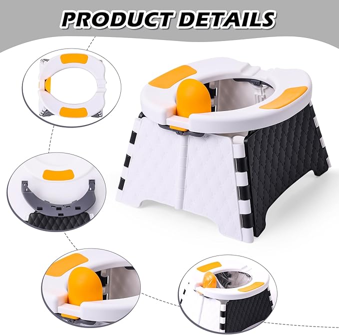 Foldable Travel Potty for Toddlers, Portable Potty Chair with Bag & 30 Pouches - Kids Toilet for Car, Camping, Indoor Outdoor - Splash-Proof Design, Easy Clean Training Seat (White)
