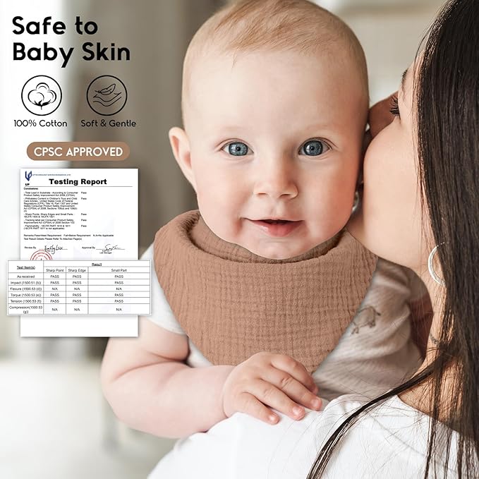 Yoofoss Muslin Baby Bibs 10 Pack 100% Organic Cotton 6-Layer Soft Absorbent Drool Bandana Baby Bibs for Drooling and Teething for Boys and Girls, Brown & Green