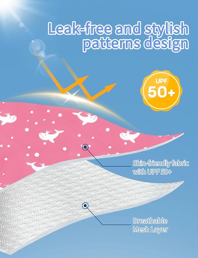 weVSwe Baby Swim Diaper Reusable Washable Baby & Toddler Breathable Adjustable Snap for Newborn Pink Whale 12-18 Months