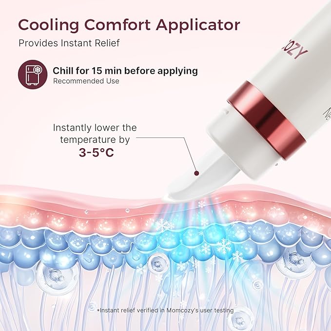 Momcozy Cooling Nipple Cream Safe for Nursing,Fast Relief with Cooling Ceramic Applicator for Cracked Nipple & Dry Skin, No Lanolin Nipple Butter,Plant-Based Formula, Breastfeeding Essentials, 1.76oz