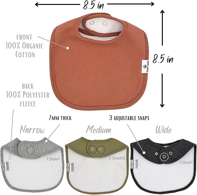 DiaperSquad's 100% Organic Cotton Baby Drool Bibs, Super Absorbent & Adjustable Baby Bibs for Drooling and Teething