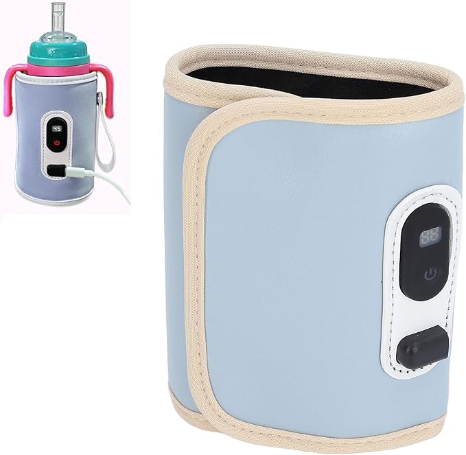 Portable Bottle Warmer,21 Speeds, Temperature Adjustable, LED Display, Car Travel,Ideal for Baby Milk, Portable Insulation Cover (Blue)
