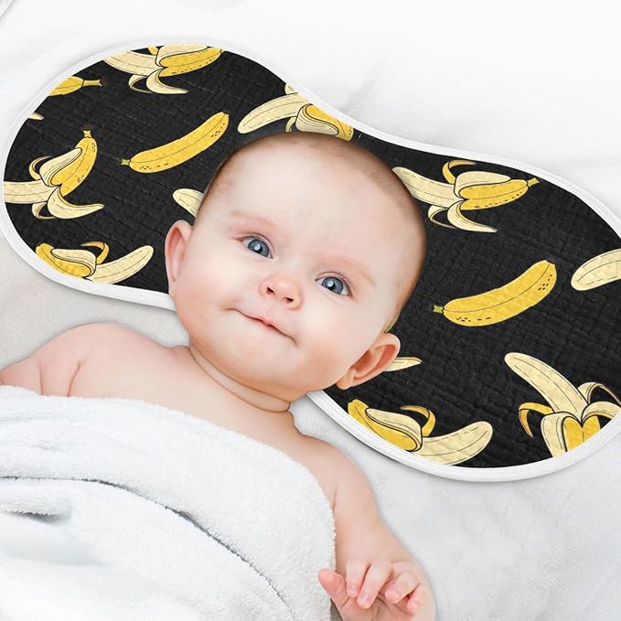 2 Pack Muslin Burp Cloths Cartoon Banana Black Print Cotton Baby Burp Cloths Absorbent Soft Burping Cloth Washcloths for Newborn Babies 22x11 Inch