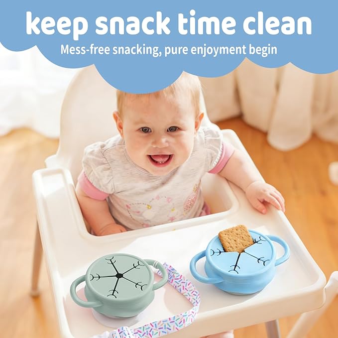 Qtencas 2 Pack Stainless Steel Snack Containers for Toddlers with Spill-Proof Silicone Lids and Handles, Food Grade Snack Cups for Toddlers Kid（Green and Blue）