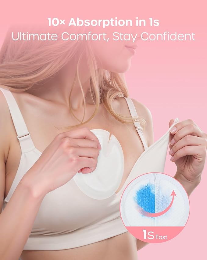 Nuliie Skin-Friendly Pink Core Nursing Pads 200 Count, Disposable Breast Pads for Breastfeeding, Gentle & Comfortable, Leakproof, Individually Wrapped