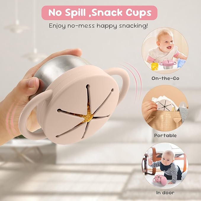 Bufilea 2 Pack Snack Containers for Toddlers, Stainless Steel Toddler Snack Cups with Silicone Food Catcher & Lids,Snack Cups for toddlers Spill Proof