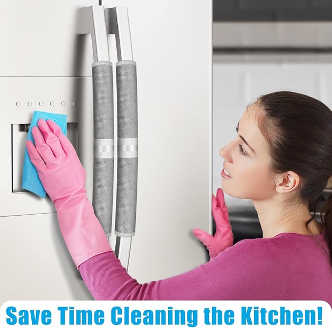 Refrigerator Door Handle Covers, Set of 6, Keep Your Kitchen Appliance Clean from Food Stains, Smudges, Drips, Oil, Washable and Form-Fitting, Protector for Fridge, Ovens, Dishwashers(Grey)