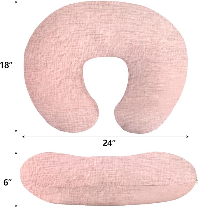 Little Grape Land Muslin Nursing Pillow Covers 2 Pack, 100% Cotton Removable Breastfeeding Pillow Covers, Feeding Pillow Slipcovers for Baby Boys & Girls, (Bunny & Pink)