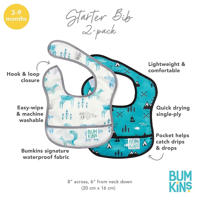 Bumkins Bibs, for Baby Girl or Boy, Infant 3-9 Months, Essential Must Have for Eating, Feeding, Baby Led Weaning, Mess Saving Waterproof Soft Fabric, Starter Bib 2-pk Outdoors and Wildlife