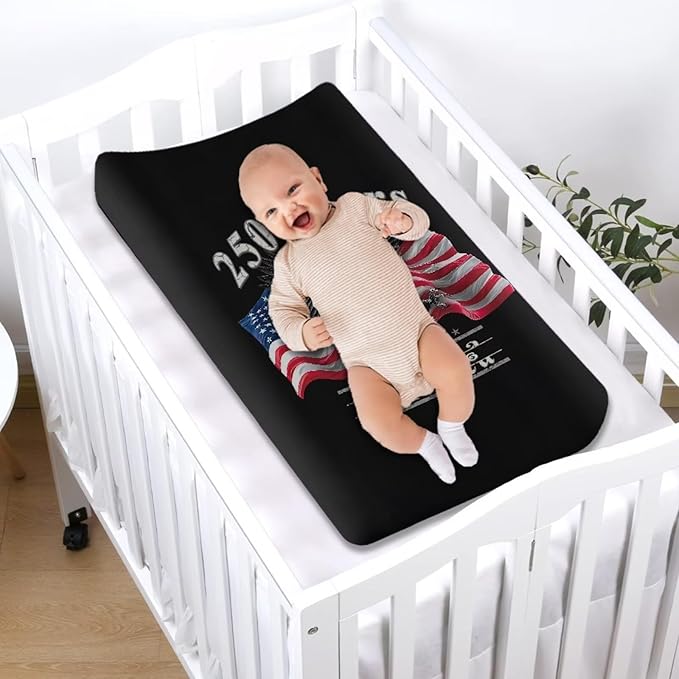 250 Anniversary USA Flag Changing Table Pad Cover Black Changing Pad Covers American Flag Changing Pad Cover Breathbale Portable 32''*16''Changing Pads Nursery Decor