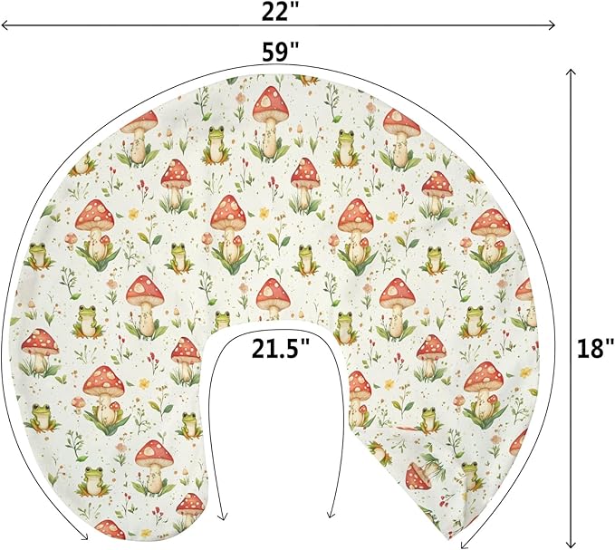 Green Frogs Mushroom Forest Baby Nursing Pillow Covers for Boy Girl Fairytale Frogs Nursing Slipcovers for Breastfeeding Pillows Animal Soft Stretchy Removable Cover for Newborn Infant