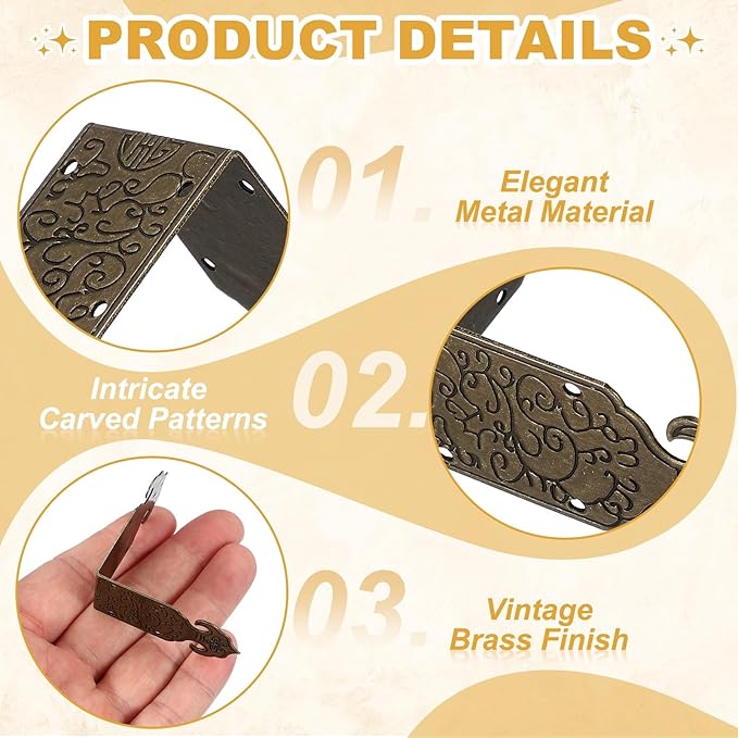 uxcell 4Pcs L Shaped Vintage Embossing Brass Decorative Corner 2 x 1 Inch Corner Protector with Mounting Nails Box Edge Guard Retro for Cabinets Furniture Decorative (Bronze)
