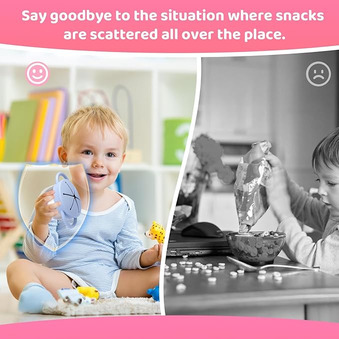 Palksky Toddler Snack Cups Stainless Steel for Kids, 2 Pack 5-in-1 Snackle Containers with Spill-Proof Silicone Lids,Handles,Suction Base,Anti-Loss Tether, Baby Snack Box No-Spill for On-the-Go,Travel
